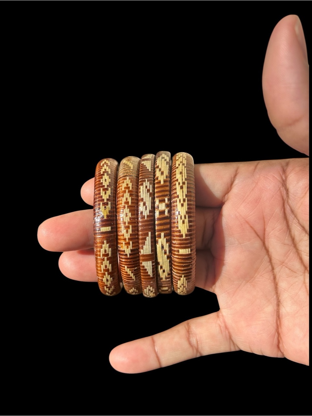 Artisan Brown and Cream Woven Bamboo Bracelets (Set of 5)